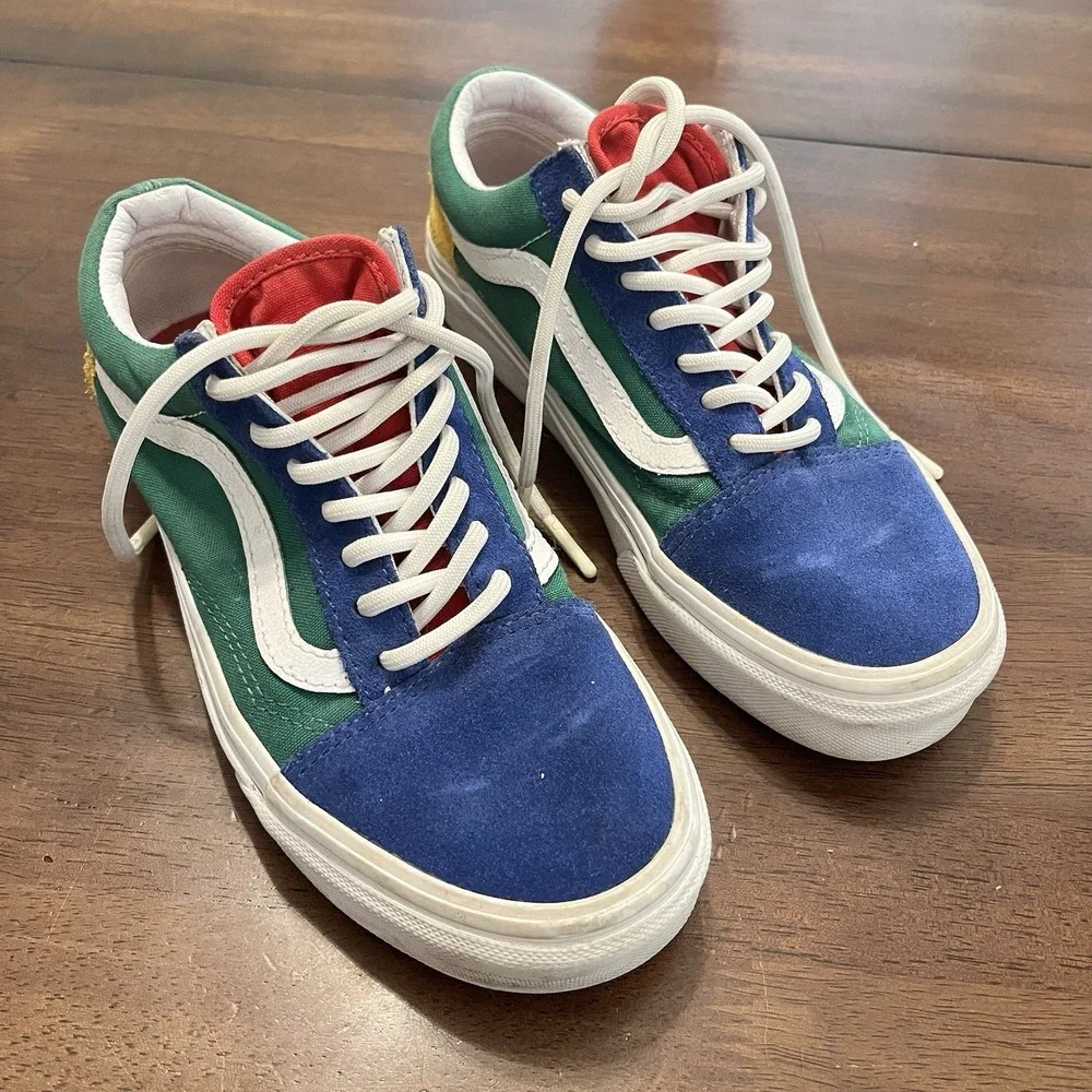 VANS‎ Old Skool Yacht Club Green/Blue/Yellow Suede Women Sz 6 Men Sz 4.5